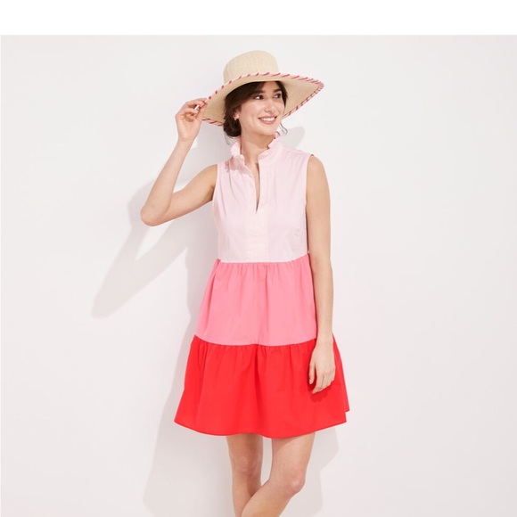 Vineyard Vines Dresses & Skirts - VINEYARD VINES KENTUCKY DERBY PINK TIERED MINI SLEEVELESS DRESS WITH POCKETS